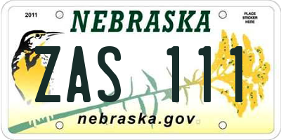 NE license plate ZAS111