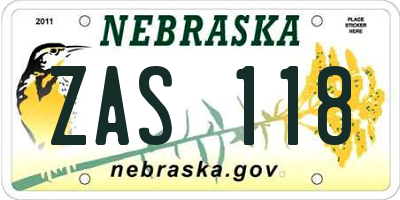 NE license plate ZAS118