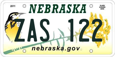 NE license plate ZAS122
