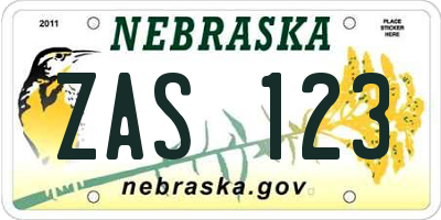 NE license plate ZAS123