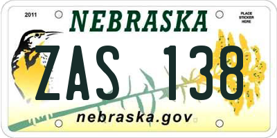 NE license plate ZAS138