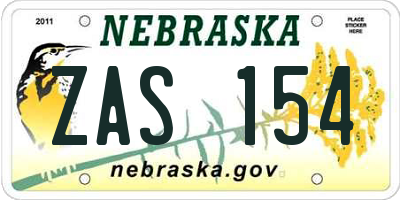 NE license plate ZAS154