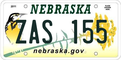 NE license plate ZAS155