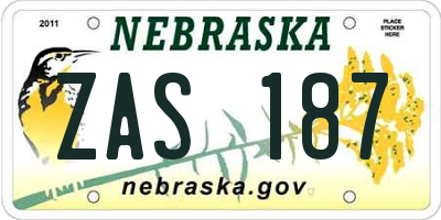 NE license plate ZAS187