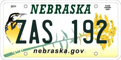 NE license plate ZAS192