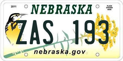 NE license plate ZAS193