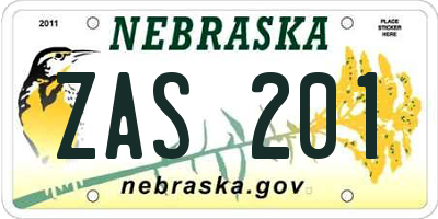 NE license plate ZAS201