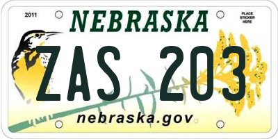 NE license plate ZAS203