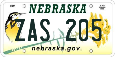 NE license plate ZAS205