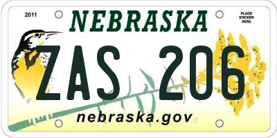 NE license plate ZAS206
