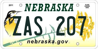 NE license plate ZAS207