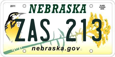 NE license plate ZAS213