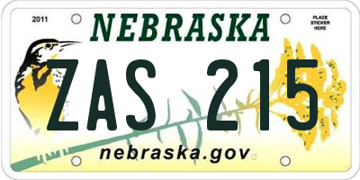 NE license plate ZAS215