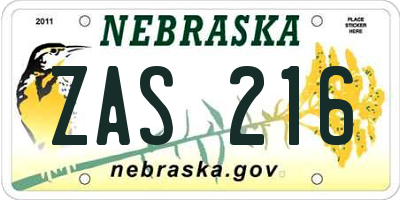 NE license plate ZAS216
