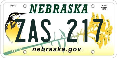NE license plate ZAS217