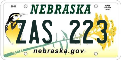 NE license plate ZAS223