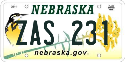 NE license plate ZAS231