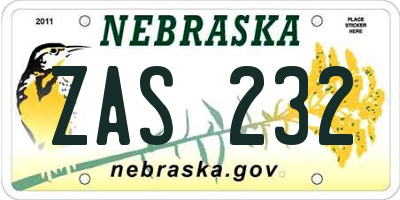 NE license plate ZAS232