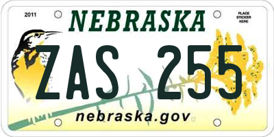 NE license plate ZAS255