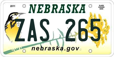 NE license plate ZAS265