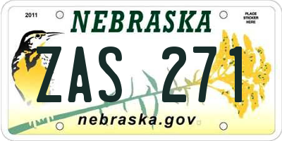 NE license plate ZAS271