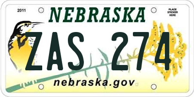 NE license plate ZAS274