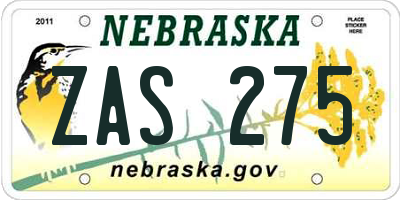 NE license plate ZAS275