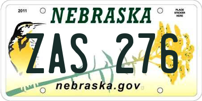 NE license plate ZAS276