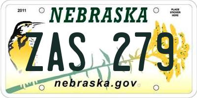 NE license plate ZAS279