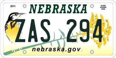 NE license plate ZAS294