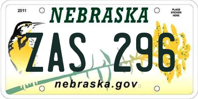 NE license plate ZAS296