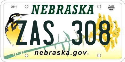 NE license plate ZAS308