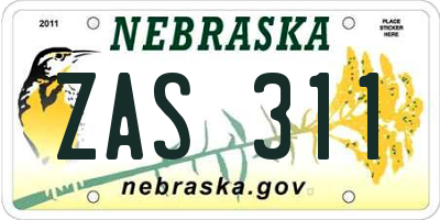 NE license plate ZAS311