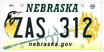 NE license plate ZAS312