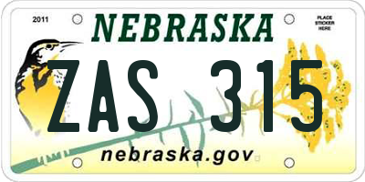 NE license plate ZAS315