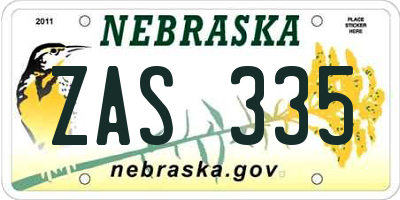 NE license plate ZAS335