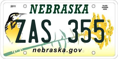 NE license plate ZAS355