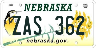 NE license plate ZAS362