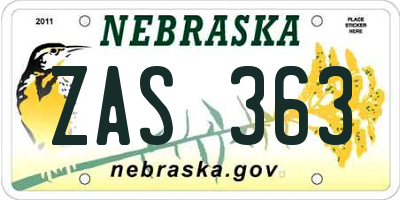 NE license plate ZAS363