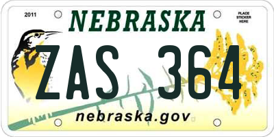 NE license plate ZAS364