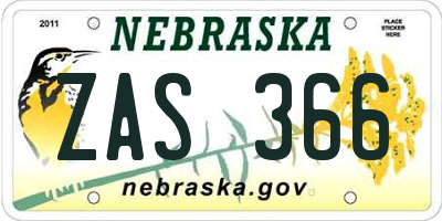 NE license plate ZAS366