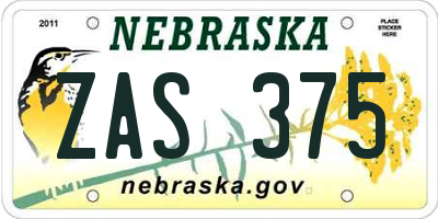 NE license plate ZAS375
