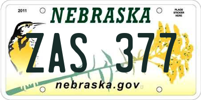 NE license plate ZAS377
