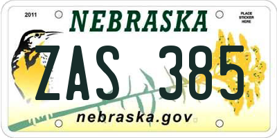 NE license plate ZAS385