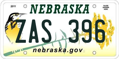 NE license plate ZAS396