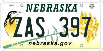 NE license plate ZAS397