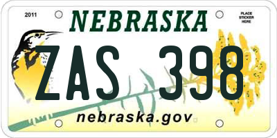NE license plate ZAS398