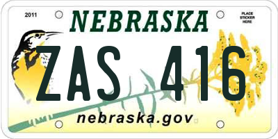 NE license plate ZAS416