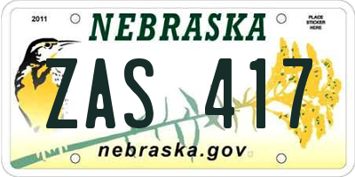 NE license plate ZAS417