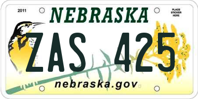 NE license plate ZAS425